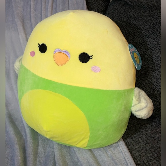 Squishmallows 16 Inch Nellie Green and Yellow Parakeet Squishmallows Bird - Picture 3 of 17